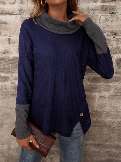 Damen Modischer Pullover mit hohem Kragen und gestreiften Ärmeln Stalluxe