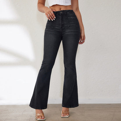 Damen Flared Jeans mit hohem Bund und seitlichen Taschen Stalluxe