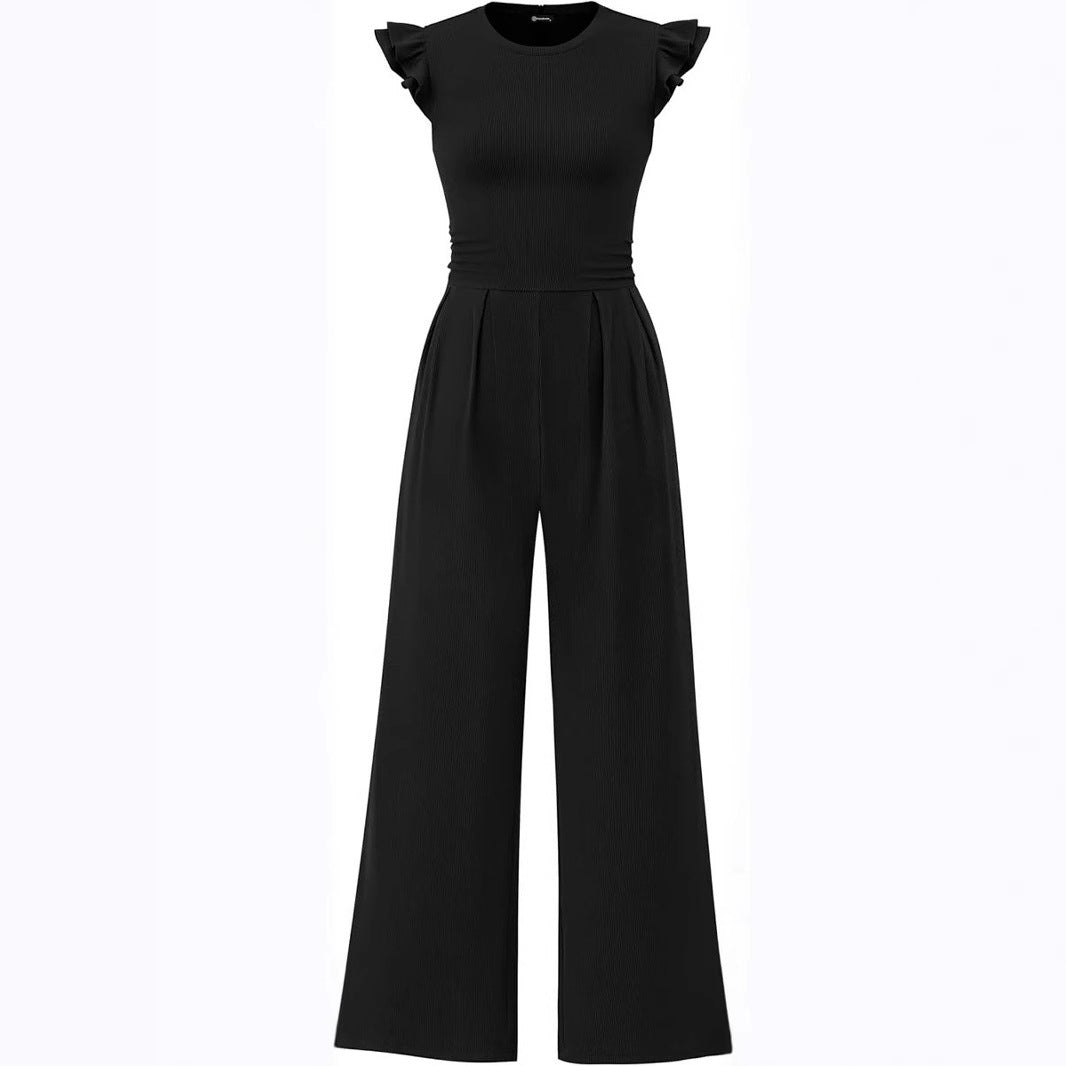 Damen eleganter Jumpsuit mit Puffärmeln und weitem Bein Stalluxe