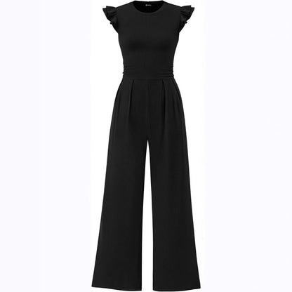 Damen eleganter Jumpsuit mit Puffärmeln und weitem Bein Stalluxe