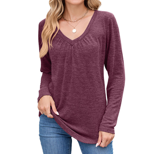 Damen lässiges Langarmshirt mit V-Ausschnitt und Falten Detail Stalluxe