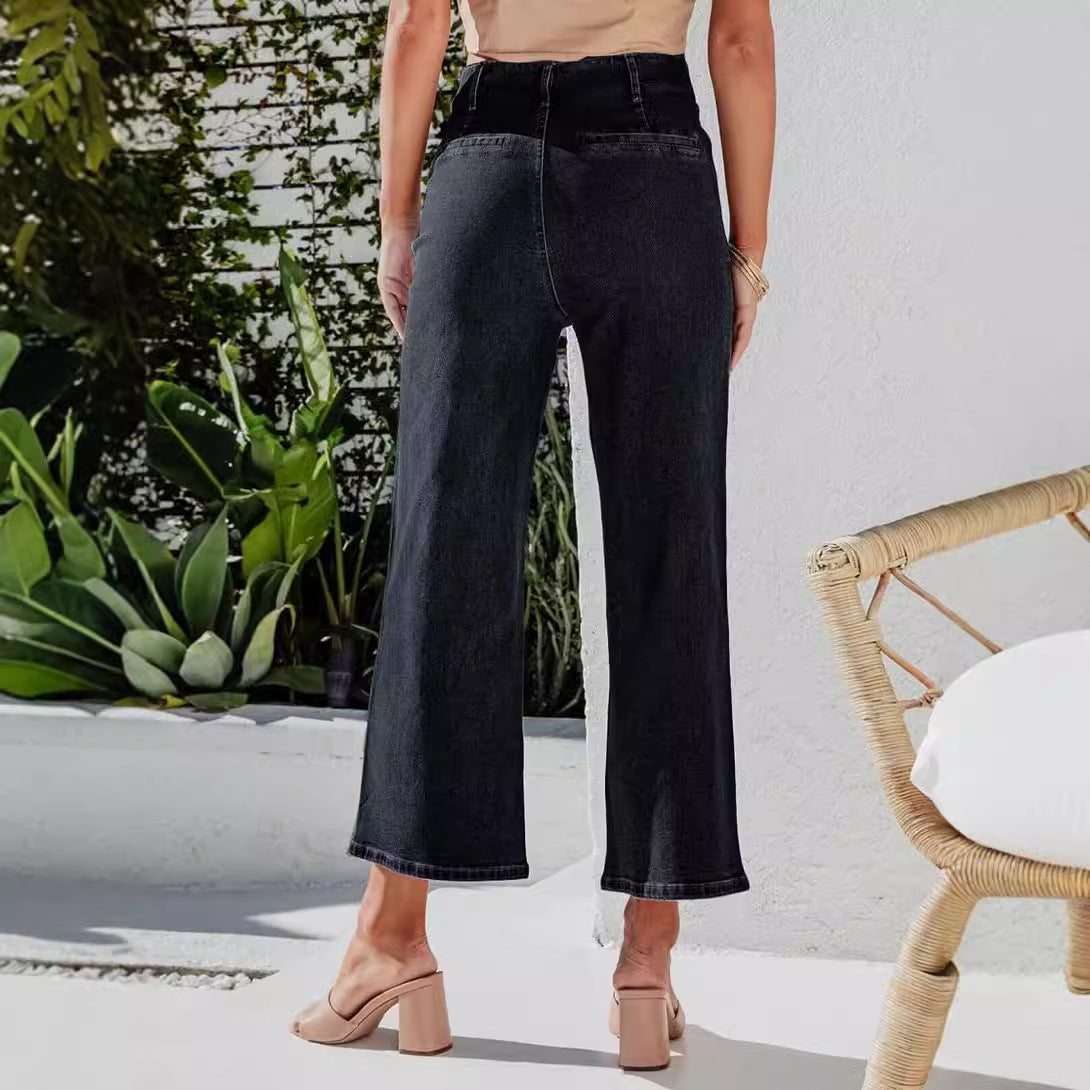 Damen Weite Jeanshose mit hohem Bund Stalluxe