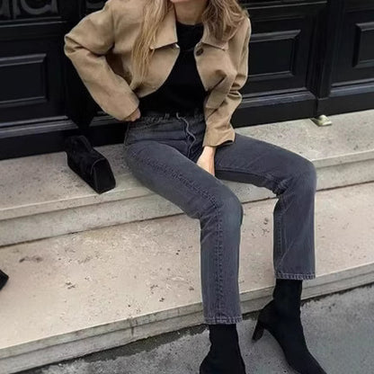 Damen Wildlederimitat Jacke mit Knopfleiste und Taschen Stalluxe