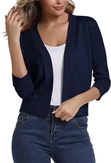 Damen lässige Strickjacke mit offenen Front und 3/4-Ärmeln Stalluxe