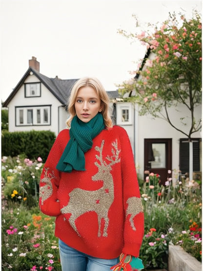 Damen Weihnachts-Pullover mit festlichem Schneeflocken-Motiv und weitem Schnitt Stalluxe