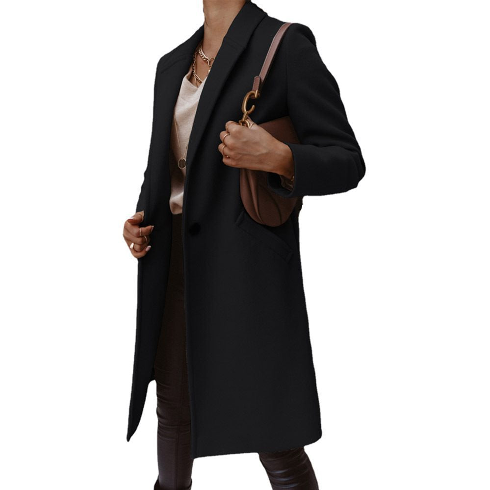 Damen Eleganter und hochwertiger Wollmantel mit schmalem Schnitt Stalluxe