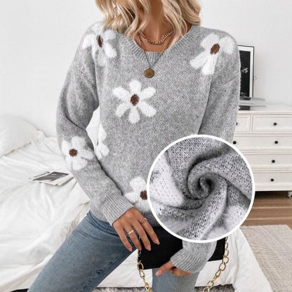 Damen Strickpullover mit floralem Design und Rundhalsausschnitt Stalluxe