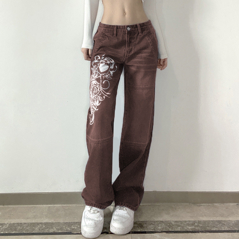 Damen Weite Jeans mit kunstvollem Stickdesign Stalluxe