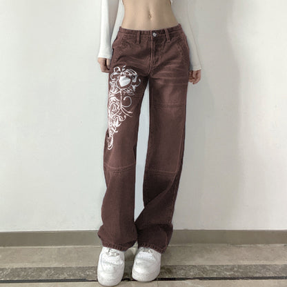 Damen Weite Jeans mit kunstvollem Stickdesign Stalluxe