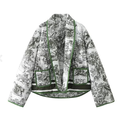 Damen Oversized Steppjacke mit floralem Muster und kontrastierenden Details Stalluxe