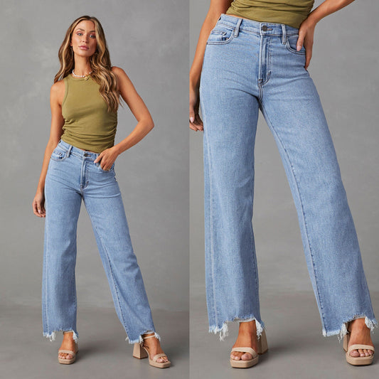 Damen Weit geschnittene Jeans mit fransigem Saum Stalluxe