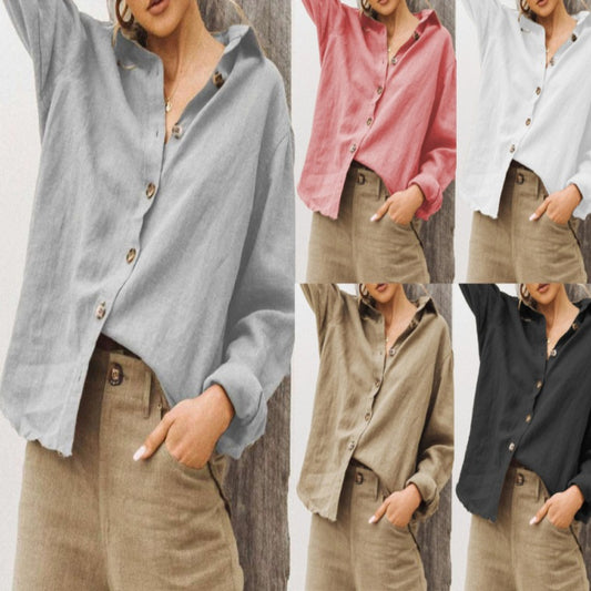 Damen lässige Leinenbluse mit Knopfdetail Stalluxe