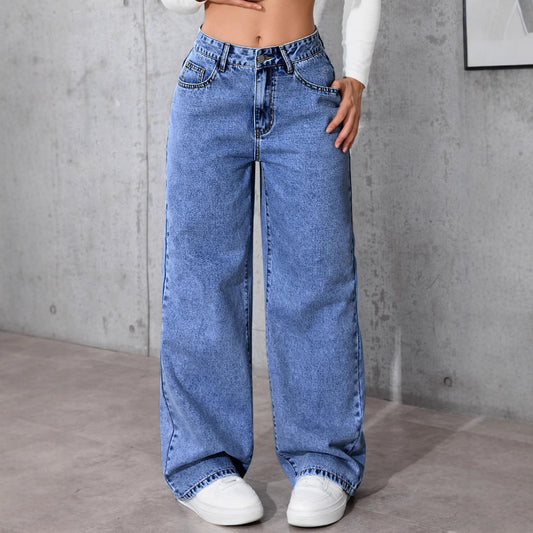 Damen Weite Denim-Hose mit hohen Taschen Stalluxe