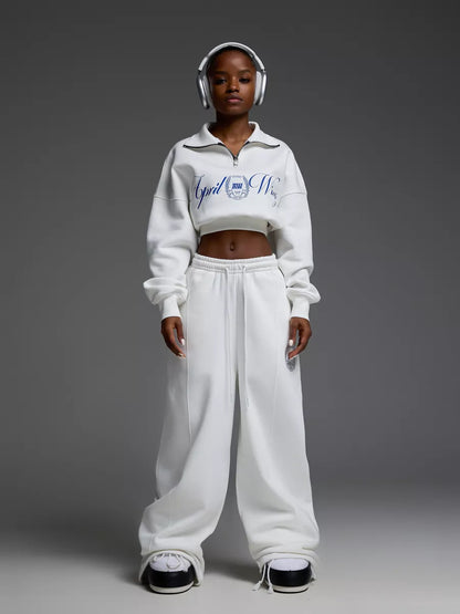 Damen modisches Sweatshirt mit Reißverschluss und weiten Jogginghose Stalluxe