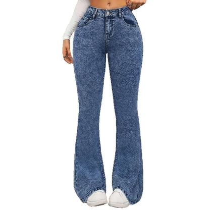 Damen Flared Jeans mit hohem Bund und seitlichen Schlitzen Stalluxe