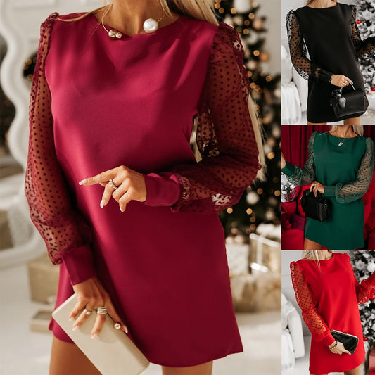 Damen Modisches Kleid mit transparenten Puffärmeln Stalluxe