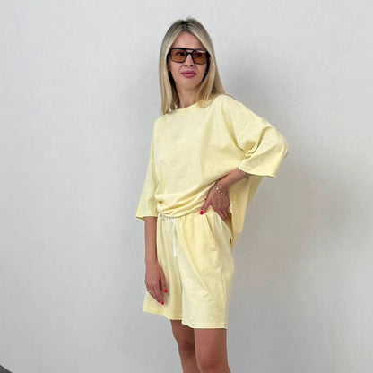 Damen lässiges Kurzarm-Set aus weichem Material mit bequemen Shorts Stalluxe