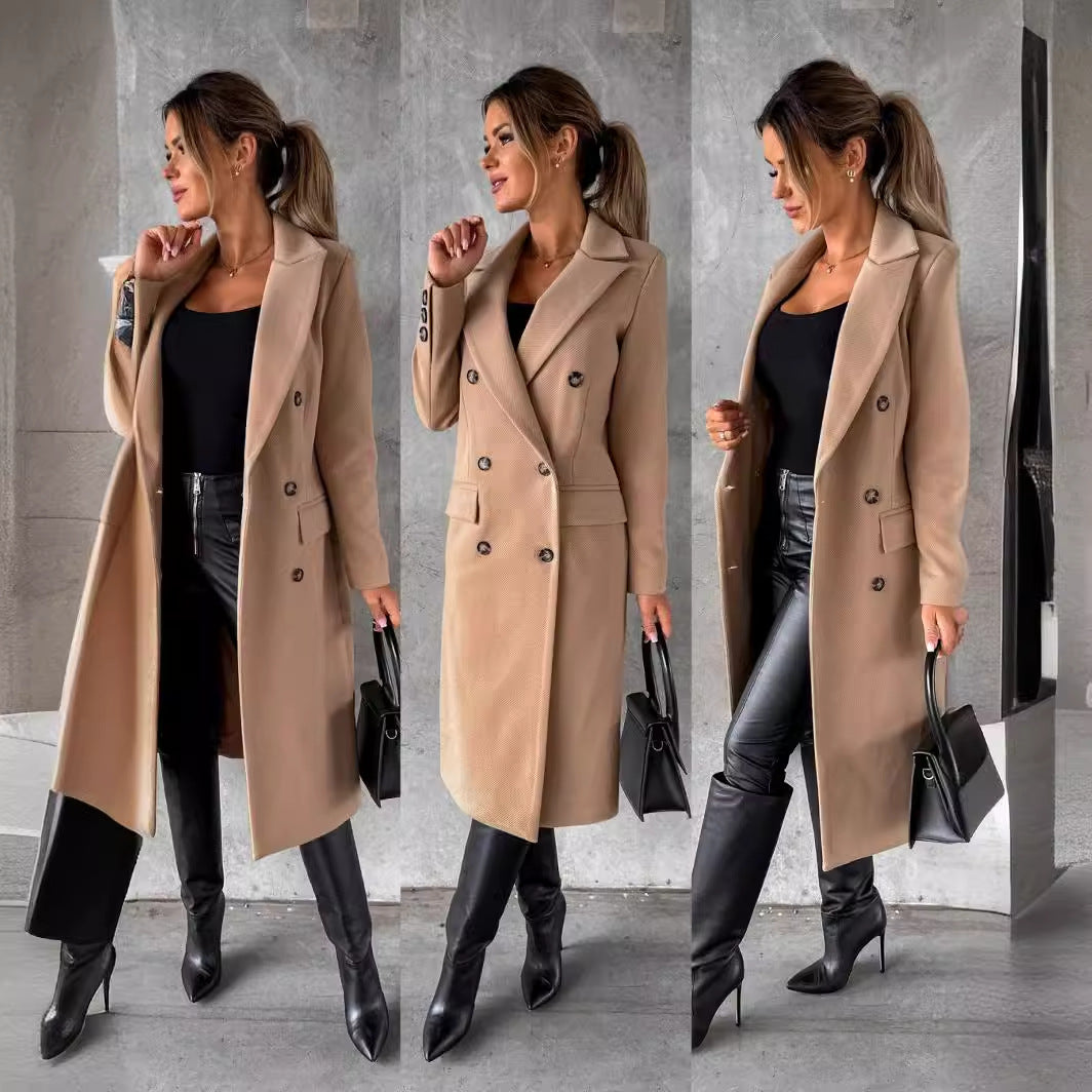 Damen Eleganter Mantel mit doppelter Knopfleiste Stalluxe