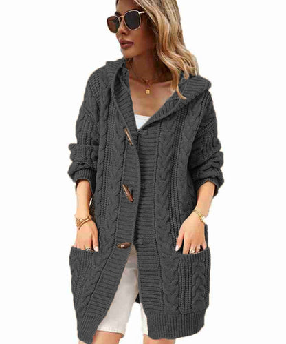 Damen Strickjacke mit Kapuze und Knopfdetails Stalluxe Grau