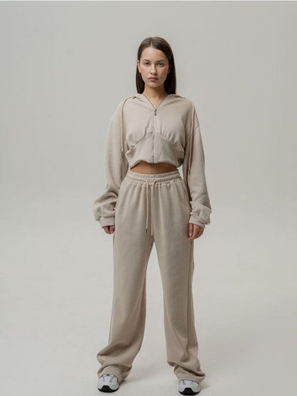 Damen Lässiger Jogginganzug mit cropped Hoodie und weitem Schnitt Stalluxe