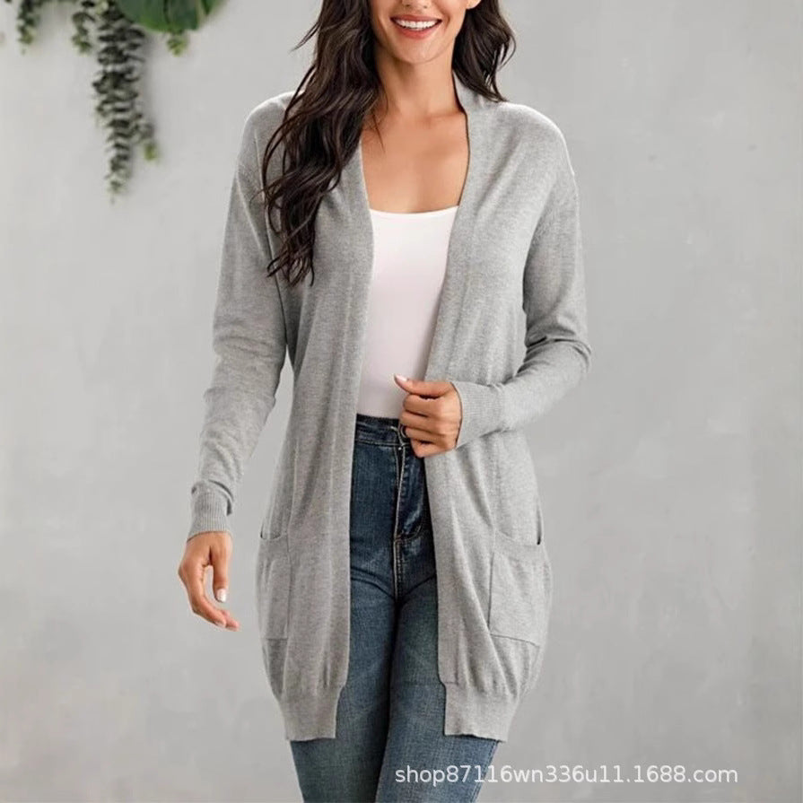 Damen Lange Strickjacke mit offenen Front und praktischen Taschen Stalluxe