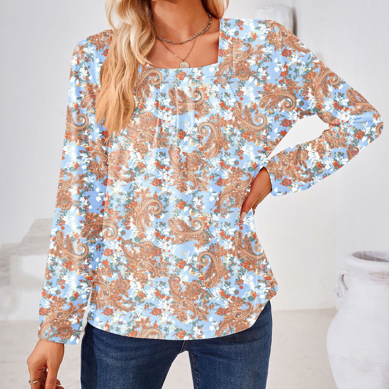 Women's Elegant Floral Print Blouse Stalluxe