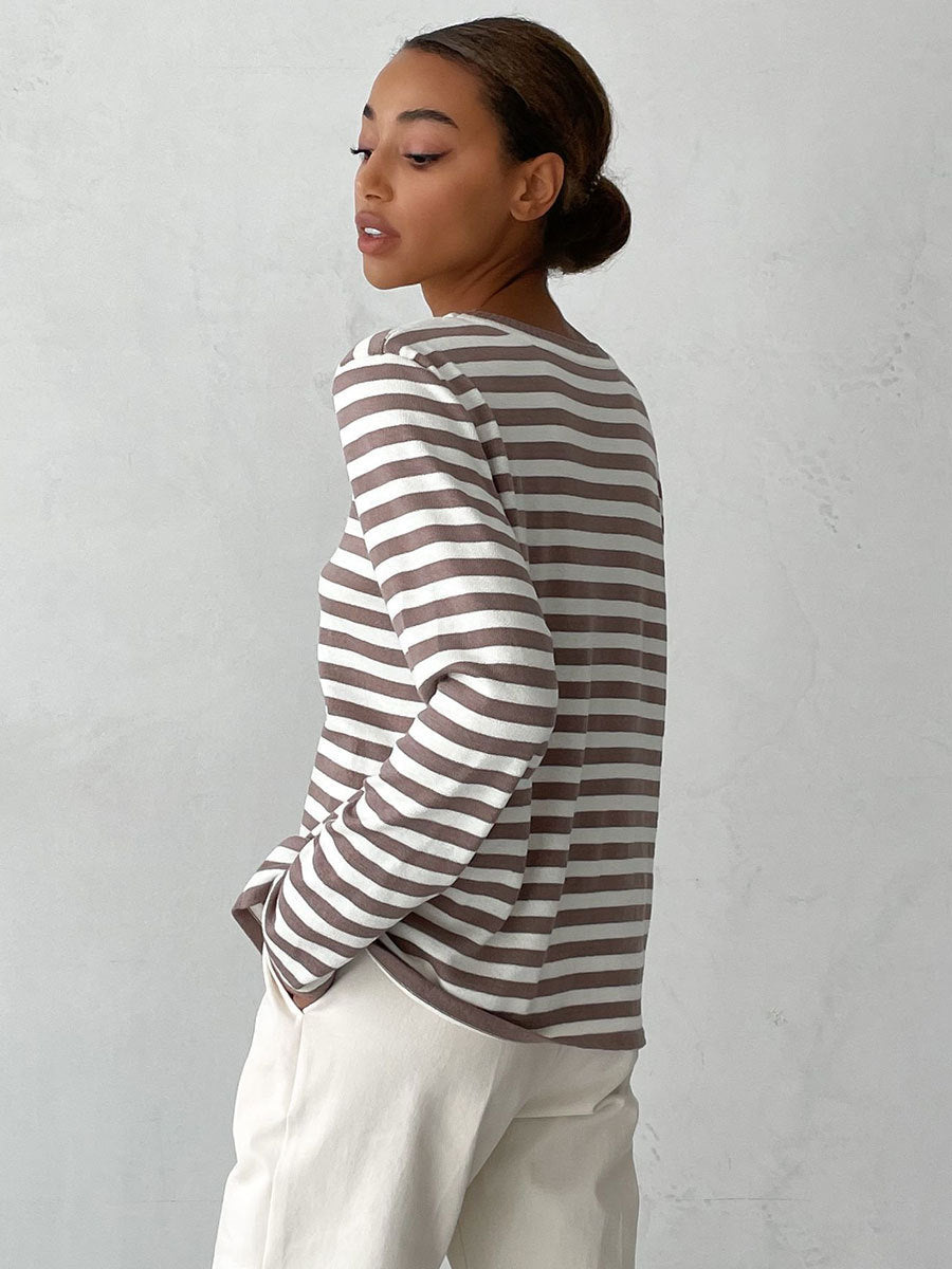 Damen lässiger Strickpullover mit gestreiftem Muster und weitem Schnitt Stalluxe