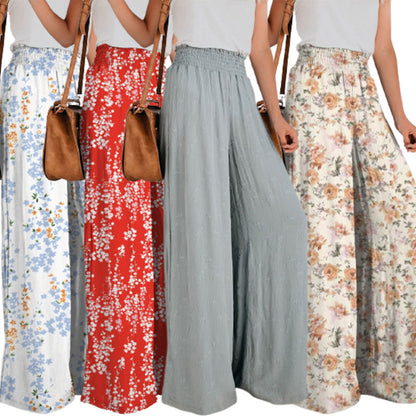 Women's Floral Print Wide-Leg Trousers Stalluxe