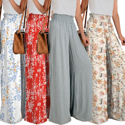 Women's Floral Print Wide-Leg Trousers Stalluxe