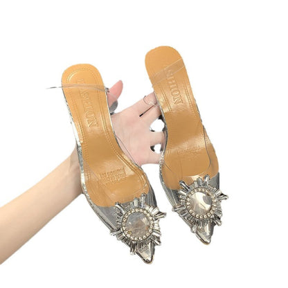 Damen Elegante Slingback-Pumps mit transparentem Obermaterial und funkelndem Schmuckdetail Stalluxe