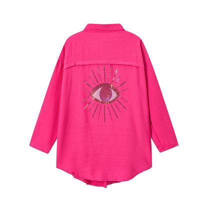 Damen Langarm-Hemdjacke mit auffälligem Augenprint Stalluxe