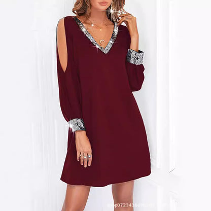 Damen Ärmelloses V-Ausschnitt Kleid mit funkelnden Details Stalluxe