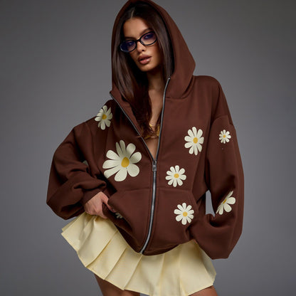 Damen Kapuzenjacke mit floralen Motiven und lässigem Schnitt Stalluxe Braun