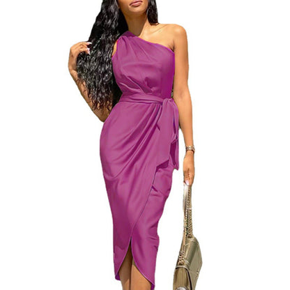 Damen Elegantes Wickelkleid mit asymmetrischem Schnitt und Taillengürtel Stalluxe