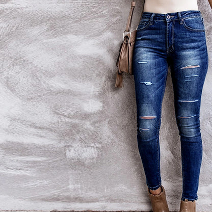 Damen Skinny Jeans mit modischen Rissen Stalluxe