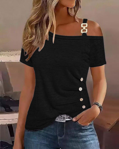 Damen Off-Shoulder T-Shirt mit Knopfdetail Stalluxe