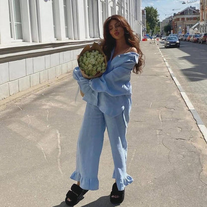 Damen lässiges Pyjama-Set aus atmungsaktiver Baumwolle Stalluxe