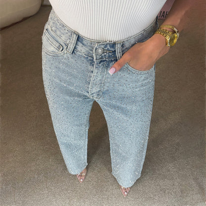 Damen Jeans mit glitzernden Applikationen und lässigem Schnitt Stalluxe