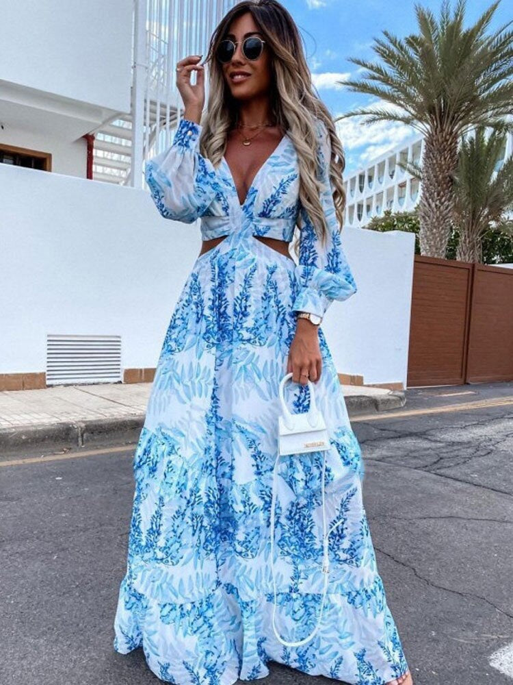 Damen Maxikleid mit floralem Schnitt und hübschen Rüschendetails Stalluxe