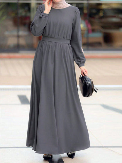 Damen Maxikleid mit elastischem Taillenbund und langen Ärmeln Stalluxe
