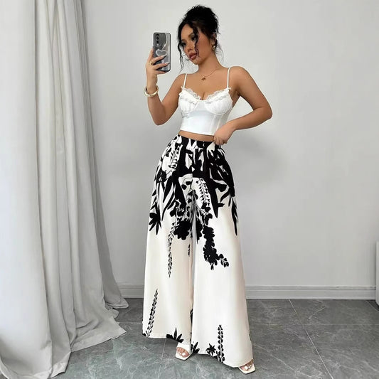 Damen Palazzo-Hose mit floralem Muster und elastischem Taillenbund Stalluxe