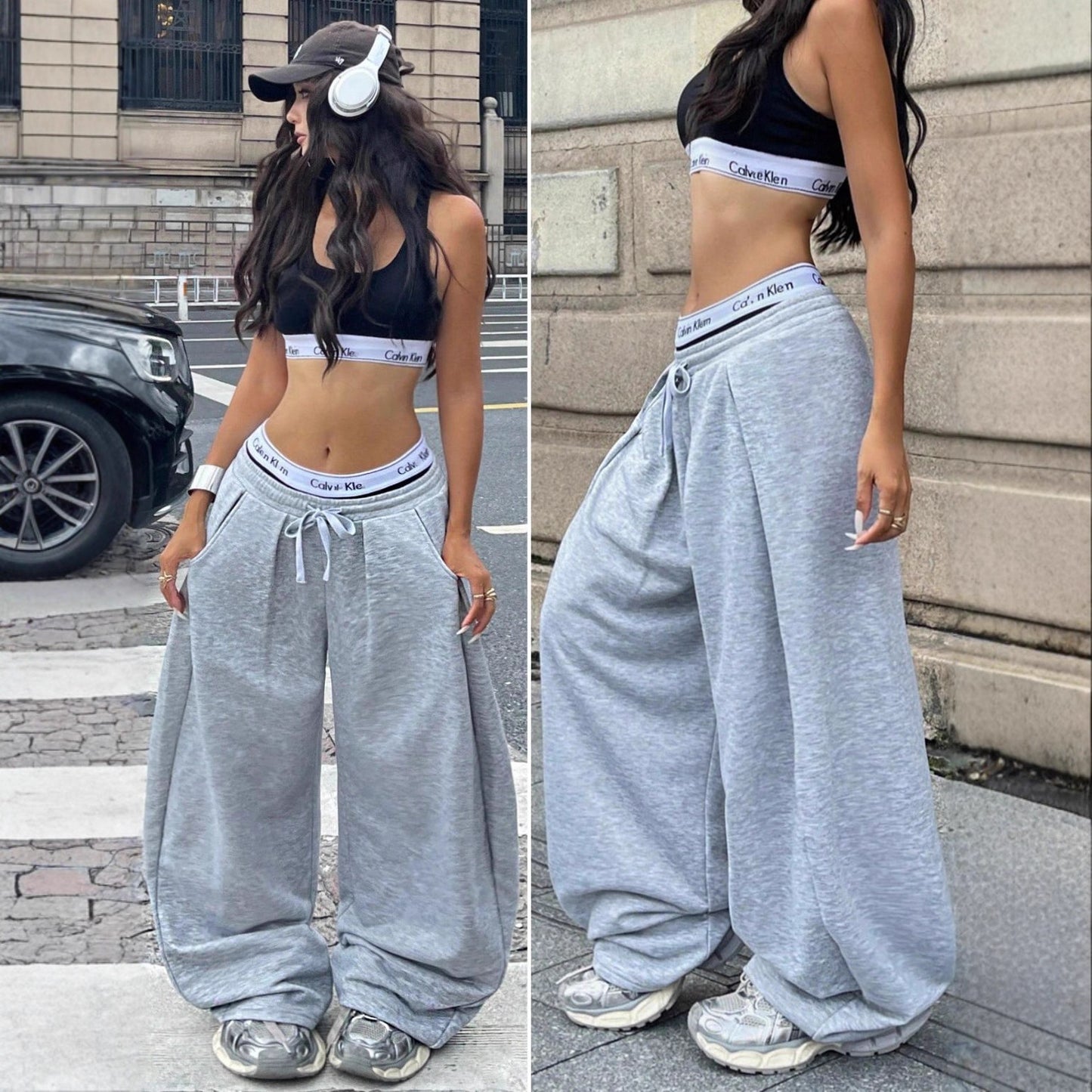 Damen weite Freizeit-Sweatpants mit Kordelzug und elastischem Bund Stalluxe