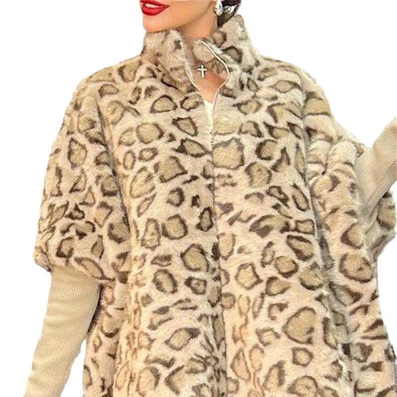 Damen Kuschel-Fleece-Poncho im Leopardenmuster Stalluxe