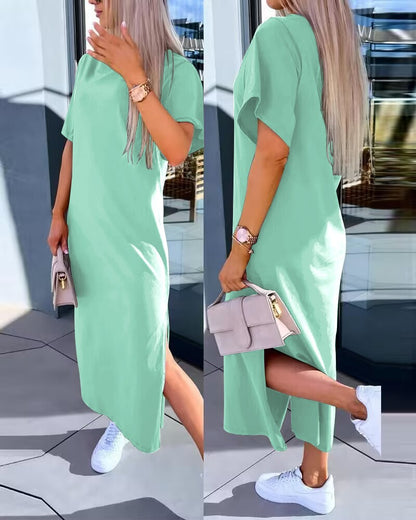 Damen Lässiges Maxi-T-Shirt Kleid mit seitlichem Schlitz und großzügigem Schnitt Stalluxe