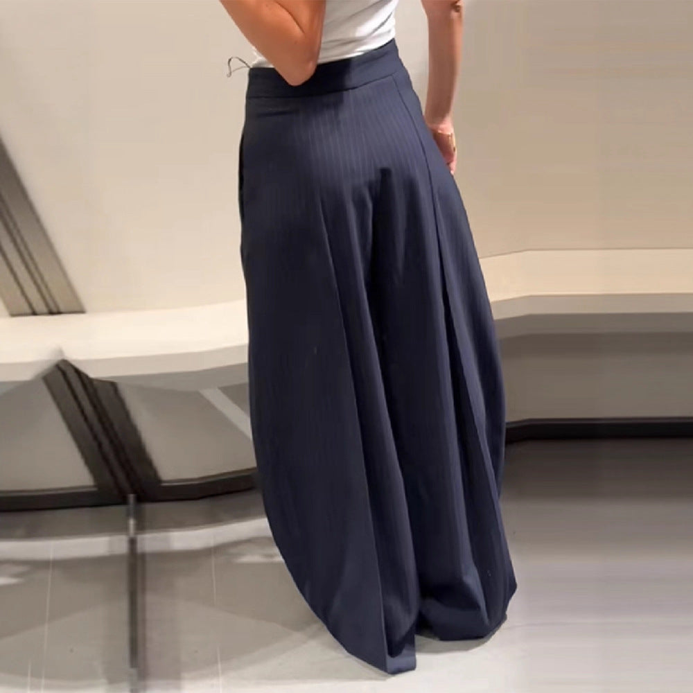 Damen Hochtaillierte Palazzo-Hose mit Faltenwurf und eleganten Streifen Stalluxe