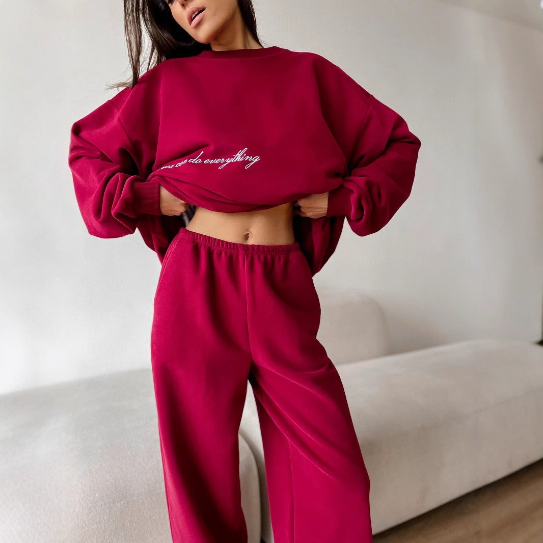 Damen bequemer Kuschel-Sweatanzug mit elastischem Bund und modischem Schriftzug Stalluxe
