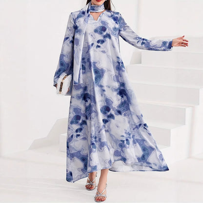 Damen Maxikleid mit kunstvollem Muster und elegantem Stehkragen Stalluxe