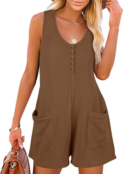 Damen lässiger Kurz-Jumpsuit mit Knopfleiste und Taschen Stalluxe