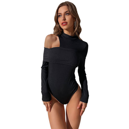 Damen langärmliger Body mit asymmetrischem Ausschnitt Stalluxe