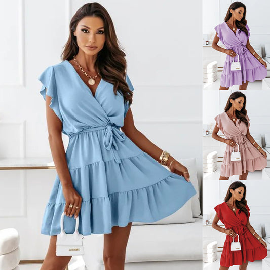 Damen Wickelkleid mit Rüschendesign und Taillengürtel Stalluxe